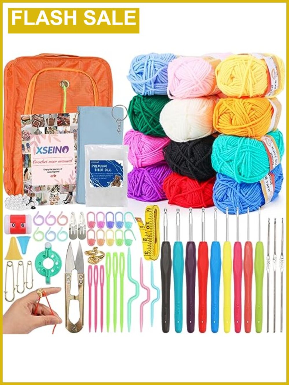 Crochet Kit for Beginners 12 Acrylic Yarn Balls Hooks Video Tutorials